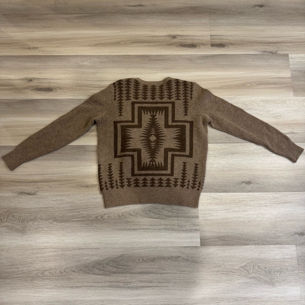 Pendleton Harding Southwestern Geometric Tan Brown Wool Sweater Women’s Medium - Picture 5 of 9